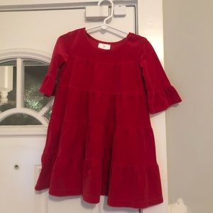 Mama Anderson Red Velvet Dress with Tiered Ruffles and Bell Sleeve